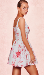 Flowering Girl Women RETALE PINK FLORAL FLARED MINI DRESS