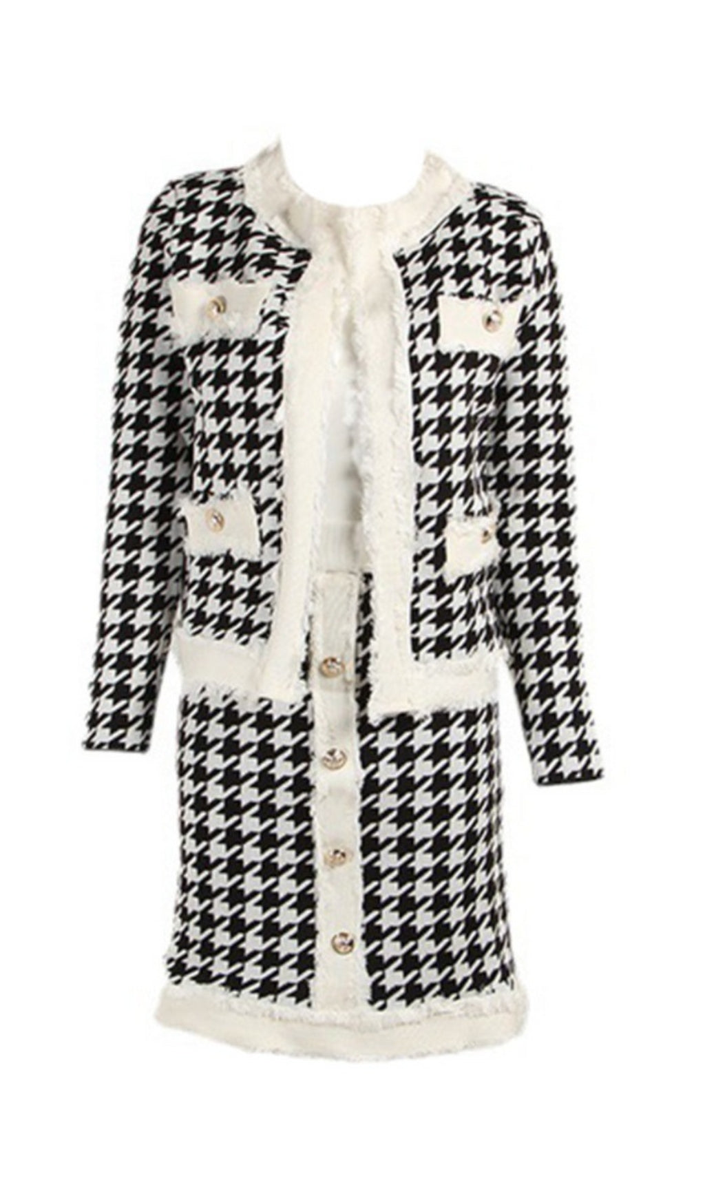 Flowering Girl Women Houndstooth Knitted Skirt Set