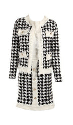 Flowering Girl Women Houndstooth Knitted Skirt Set
