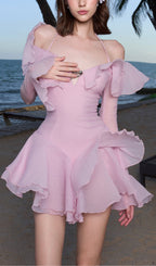 Flowering Girl Women Ruffled Halter Mini Dress In Pink