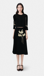 Flowering Girl Women Pauline black floral-appliqué jacket & skirt matching set