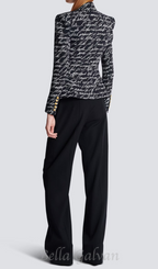 Flowering Girl Women Alphabet pattern black jacket with single button