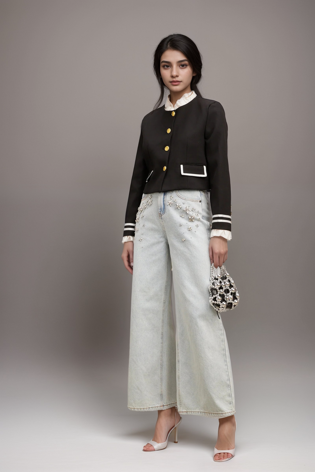 Flowering Girl Women Géraldine Black Ruffled-Trim Jacket