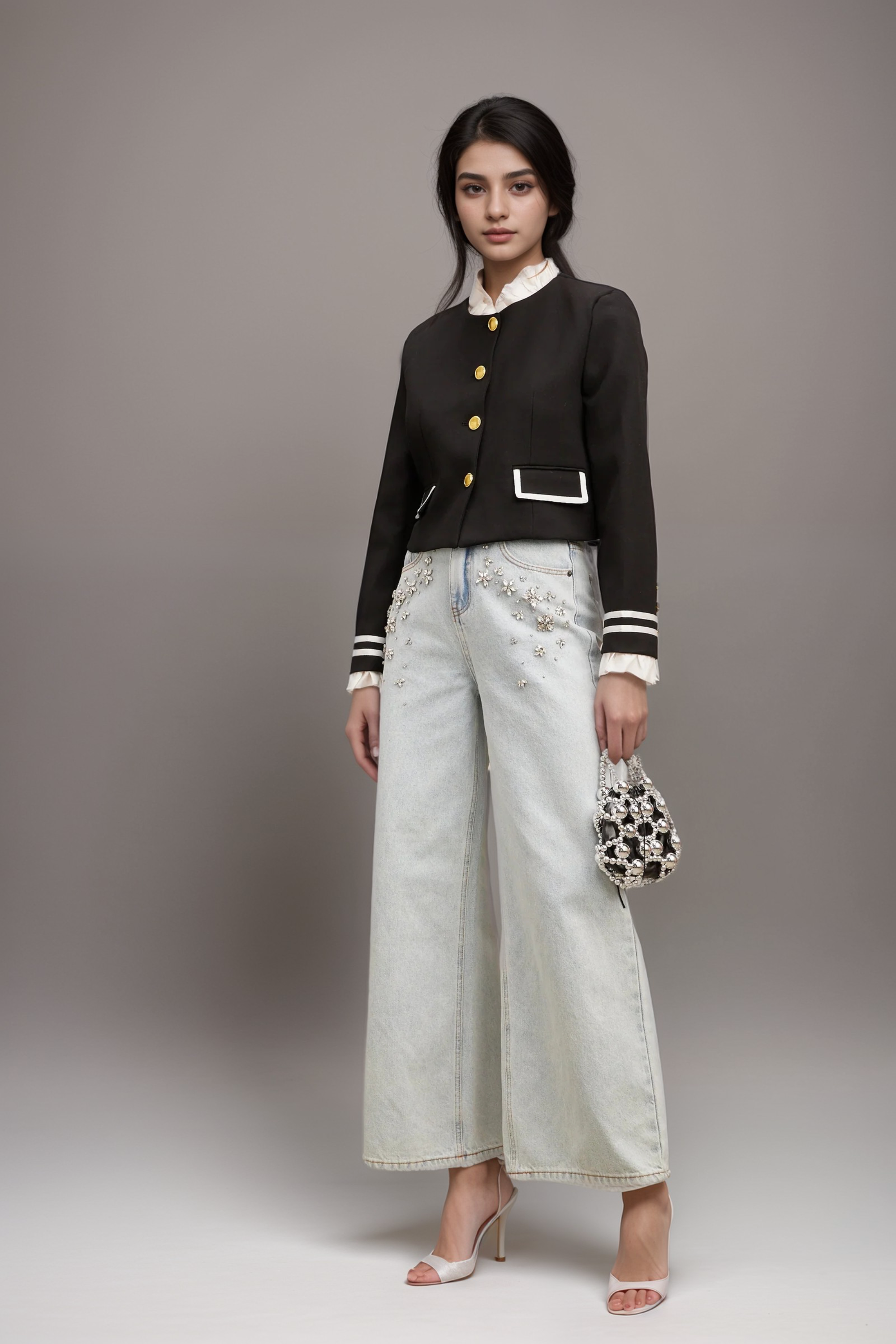 Flowering Girl Women Géraldine Black Ruffled-Trim Jacket