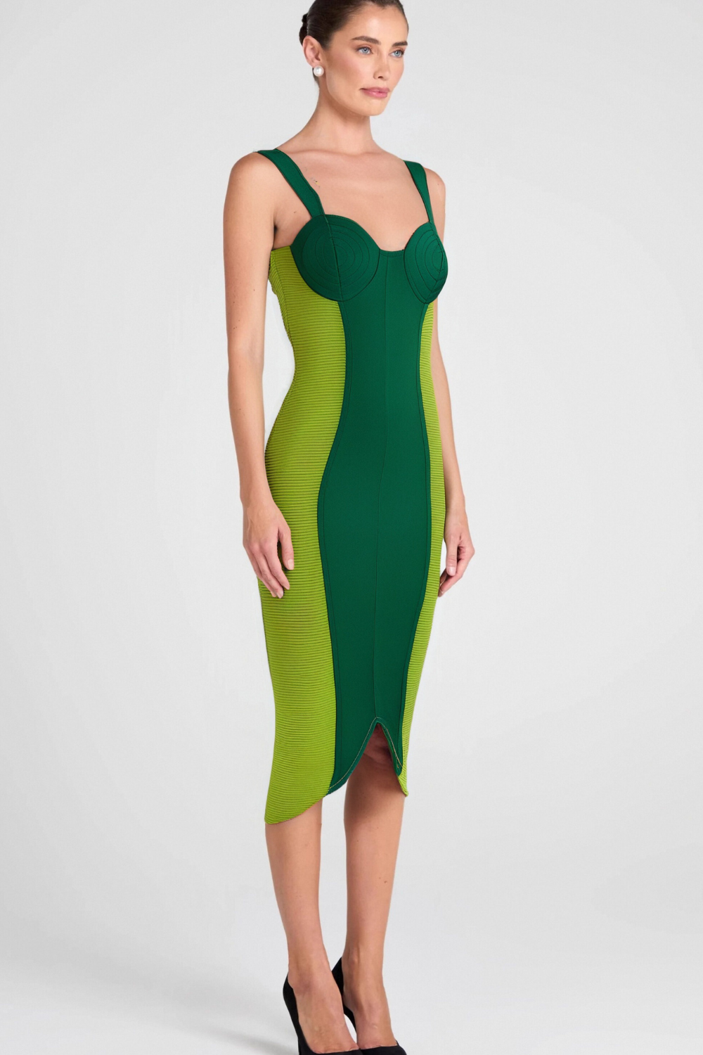 Flowering Girl Women GREEN BANDAGE SLIP MIDI DRESS