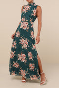 Flowering Girl Women Emerald Floral Mock Neck Maxi Dress