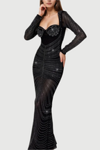 Flowering Girl Women LONG SLEEVE CRYSTAL MAXI DRESS