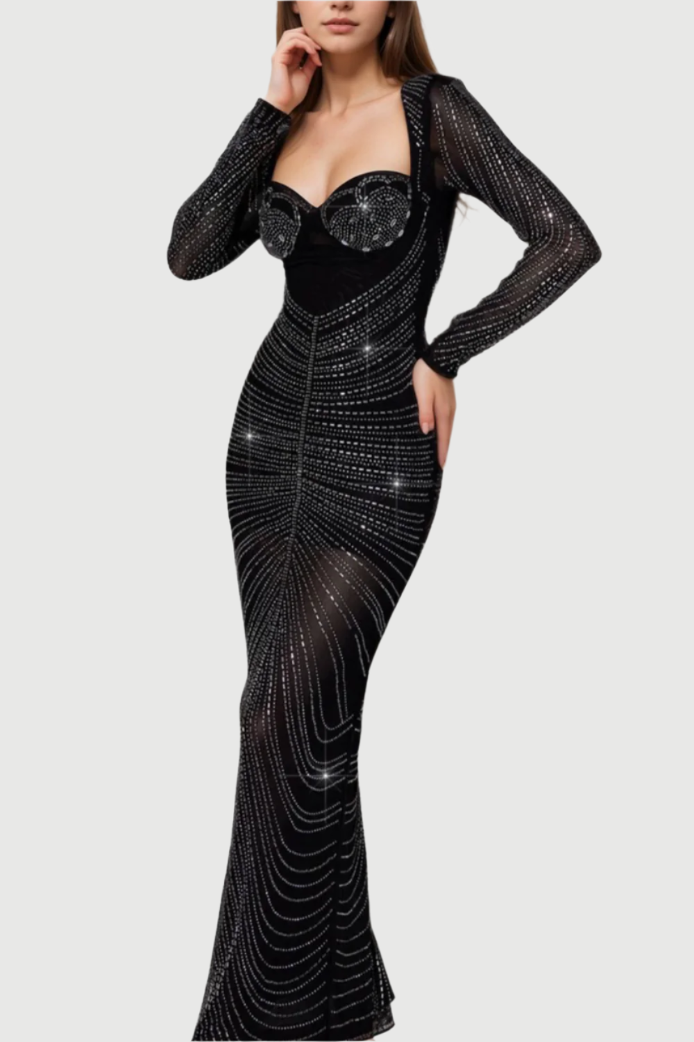 Flowering Girl Women LONG SLEEVE CRYSTAL MAXI DRESS