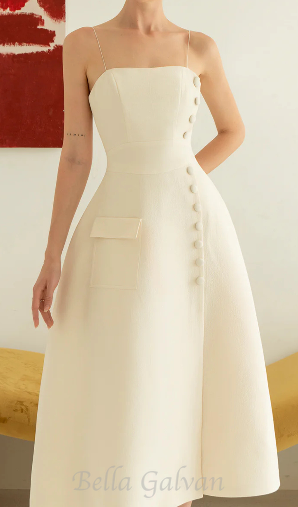 Flowering Girl Women Elio button-embellished Midi Dress in cream
