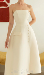 Flowering Girl Women Elio button-embellished Midi Dress in cream