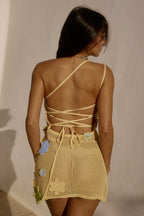one-shoulder Floral Crochet Mini Dress - yellow