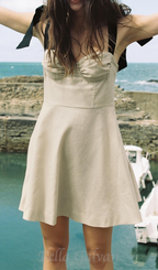Flowering Girl Women linen blend mini dress with contrast bows