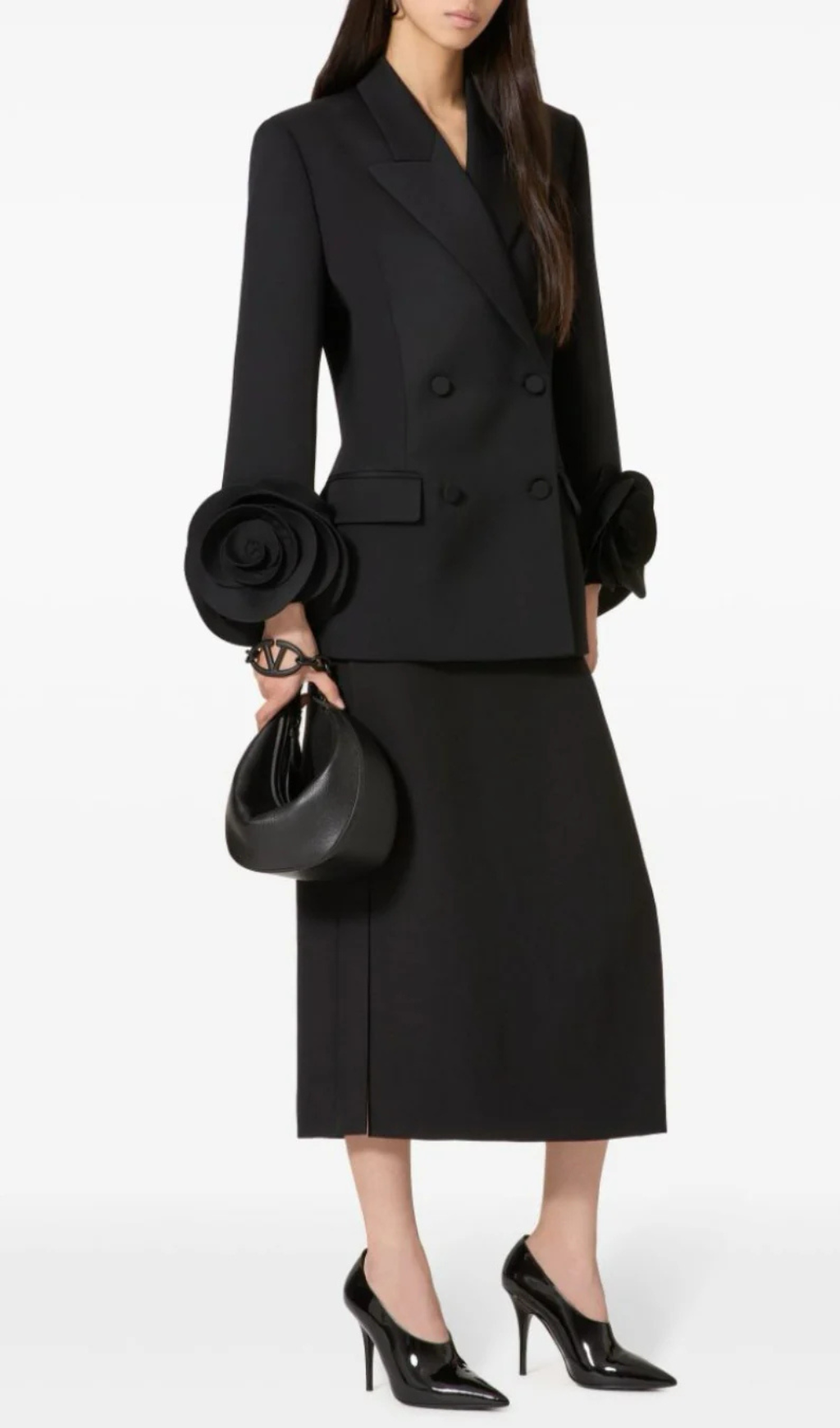 Flowering Girl Women Sophia Rose Appliqué Blazer in Black