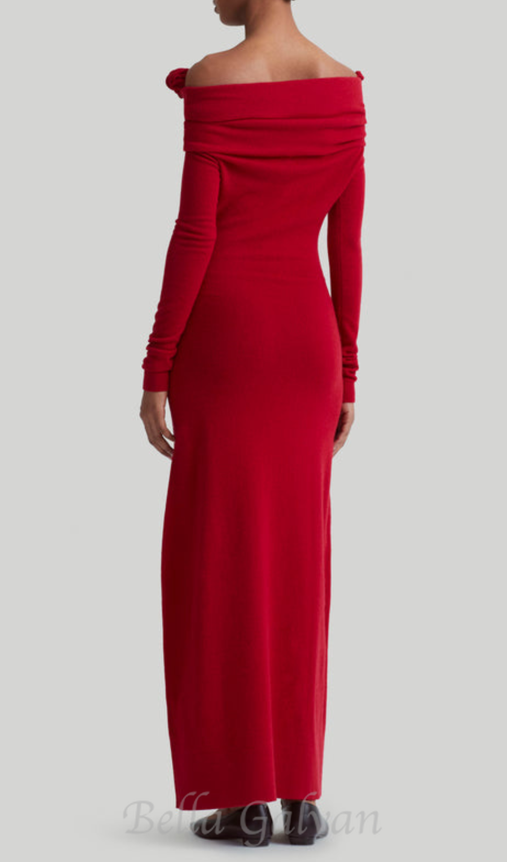 Flowering Girl Women off-shoulder floral embellished ruched maxi dress in red