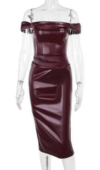 Flowering Girl Women Off Shoulder Ruched Leather Dress