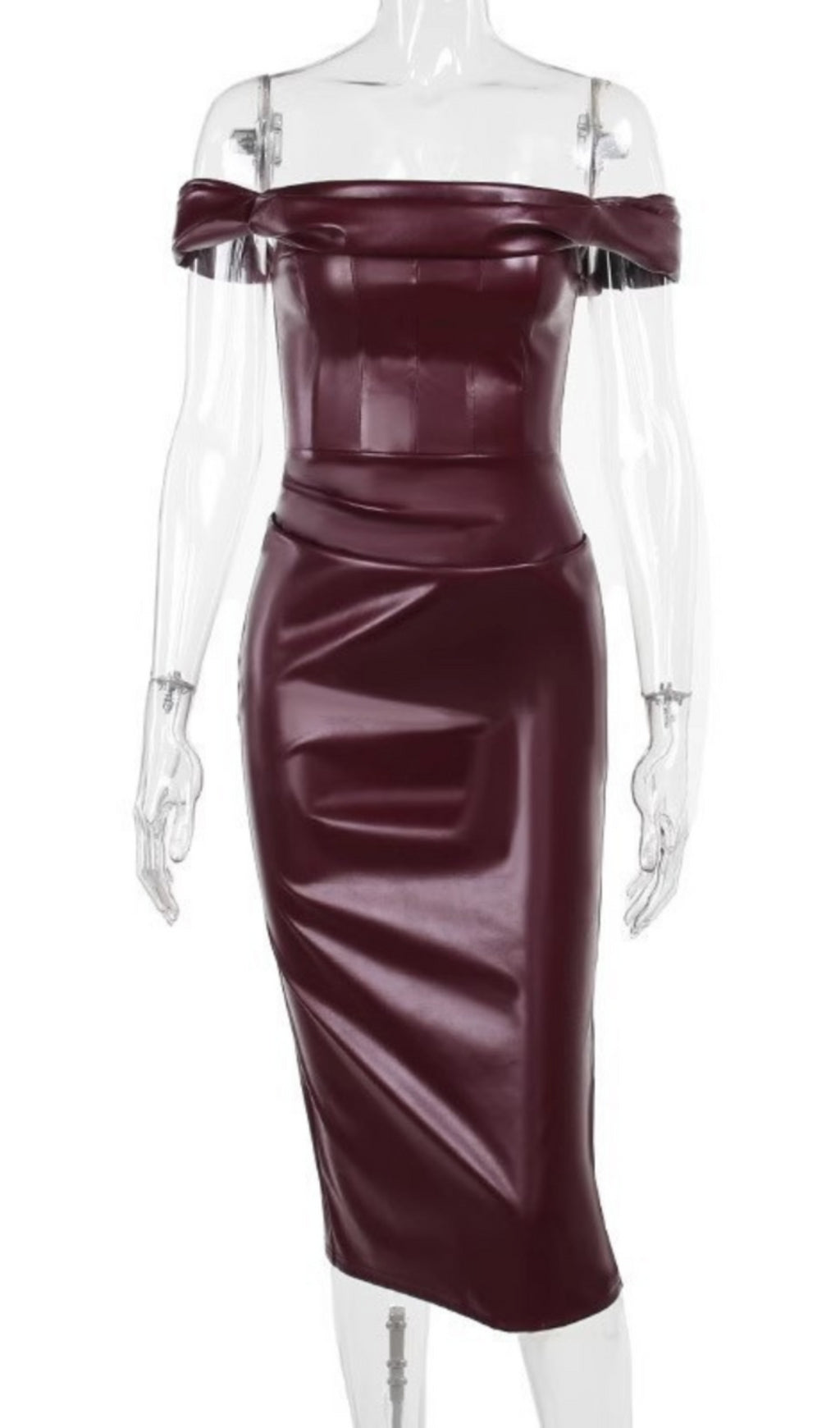 Flowering Girl Women Off Shoulder Ruched Leather Dress