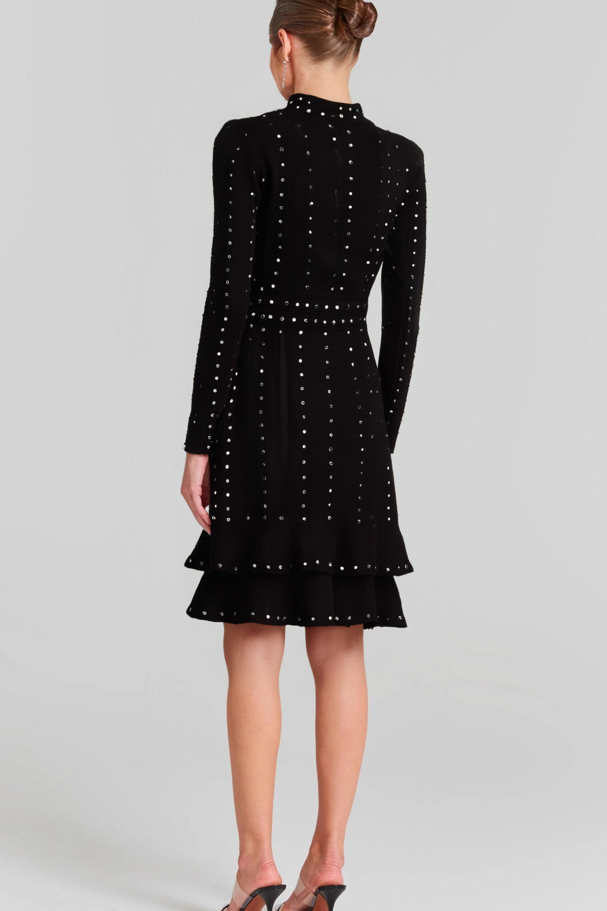 Flowering Girl Women Fabienne Black Embellished Ruffled Knitted Mini Dress