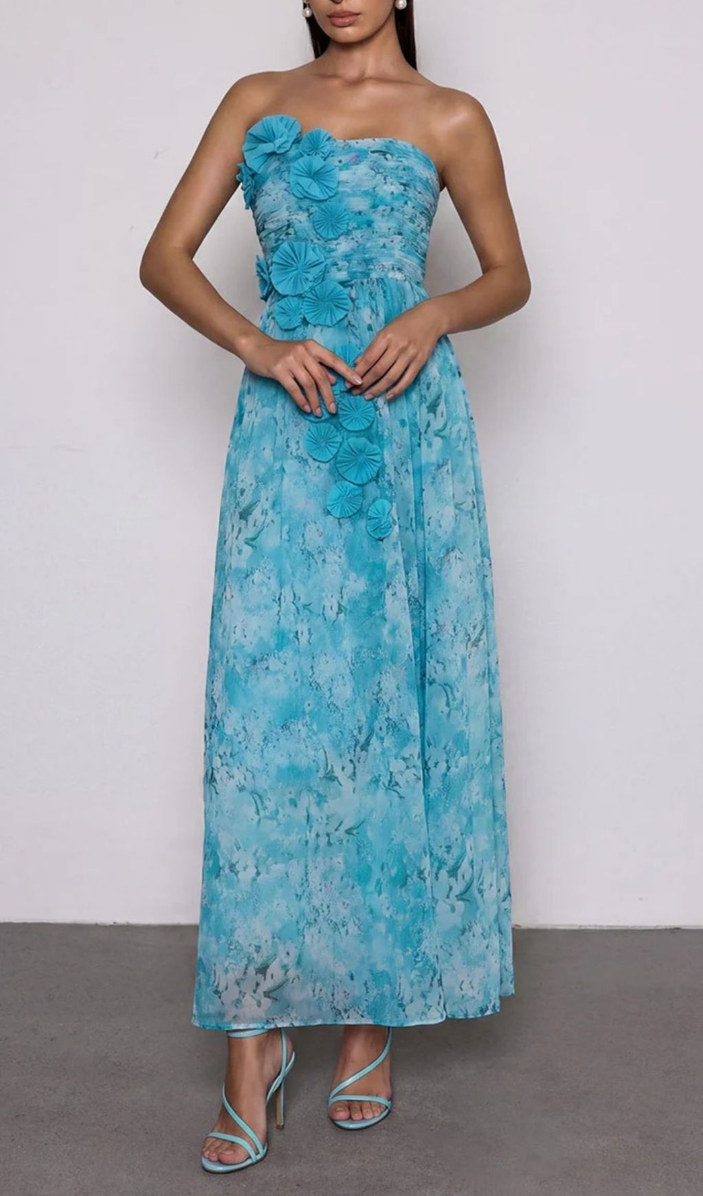 Rexion Strapless Flower Maxi Dress