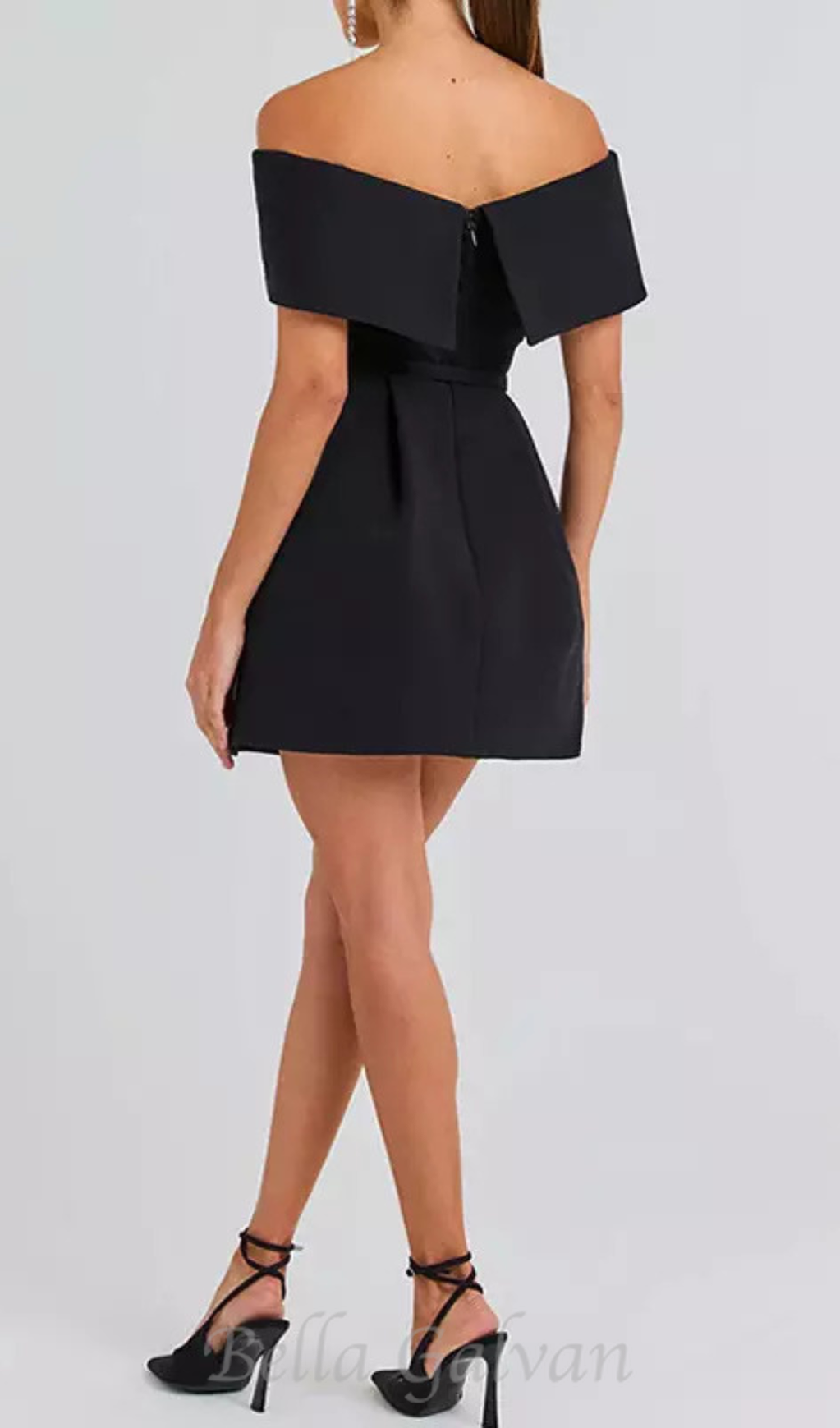 Flowering Girl Women belted off-shoulder a-line mini dress in black
