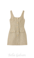 Flowering Girl Women Sequin-embellished checked metallic bouclé-tweed mini dress in gold