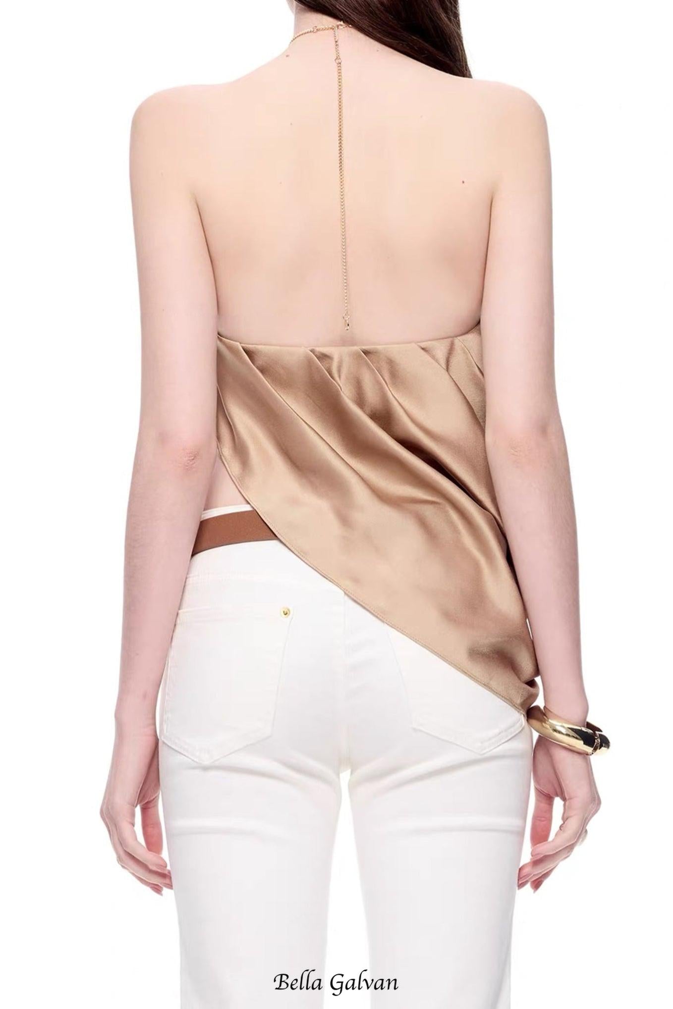 Satin Cowl Neck Halter Top in gold