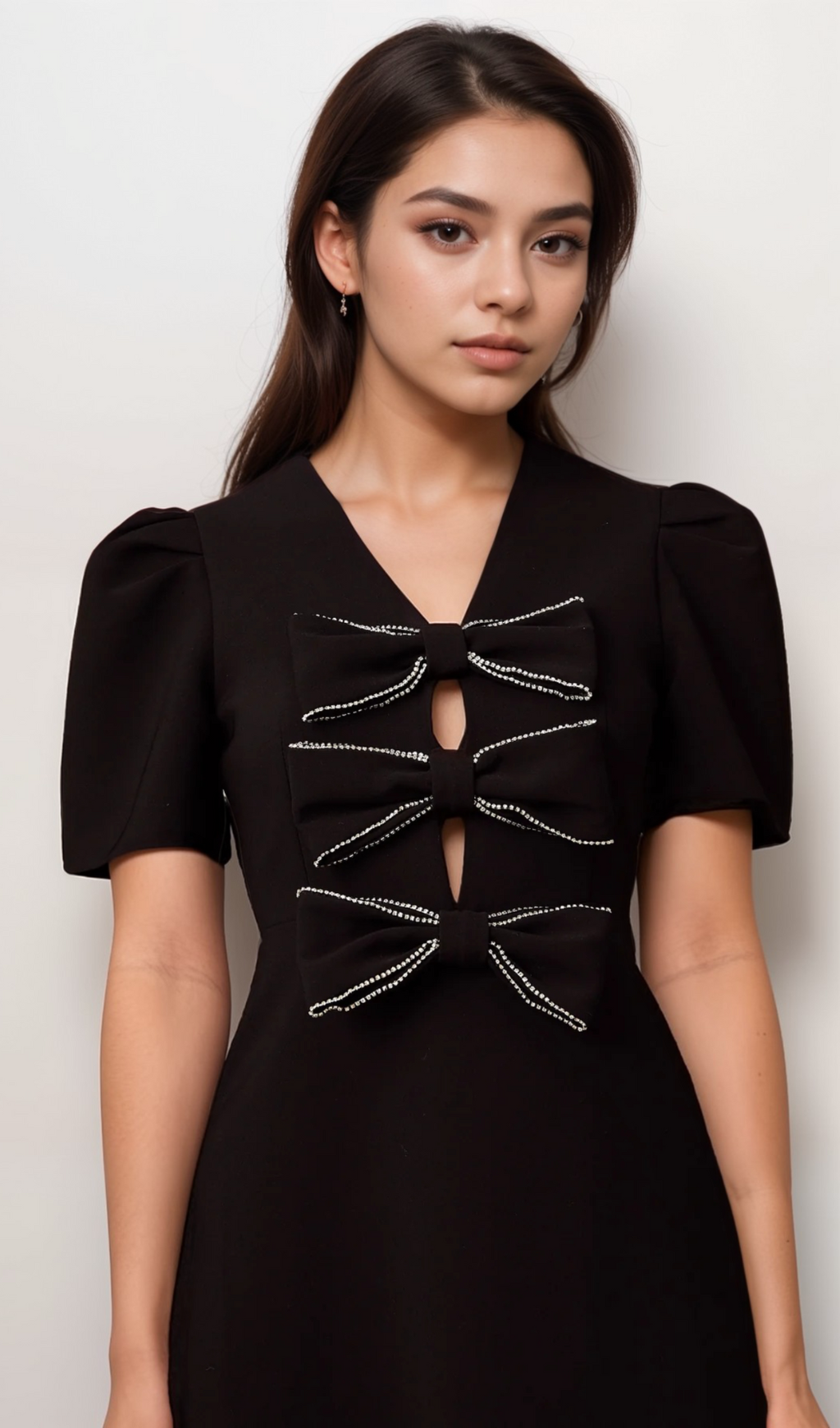 Flowering Girl Women Tania black bowknot embellished mini dress
