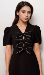 Flowering Girl Women Tania black bowknot embellished mini dress