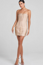 Flowering Girl Women Tube Top Lace Up Bandage Mini Dress