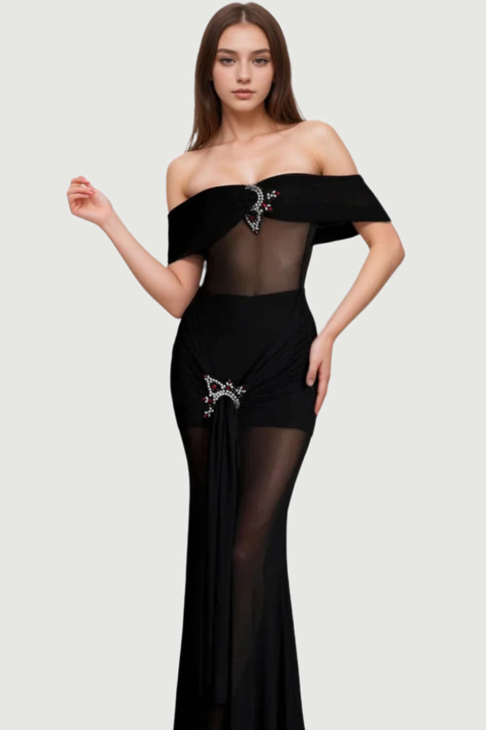 Flowering Girl Women LOGILIS CRYSTAL SHEER MESH DRESS IN BLACK