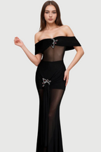 Flowering Girl Women LOGILIS CRYSTAL SHEER MESH DRESS IN BLACK