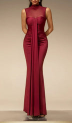 Eusebia Sleeveless Mesh Draped Maxi Dress