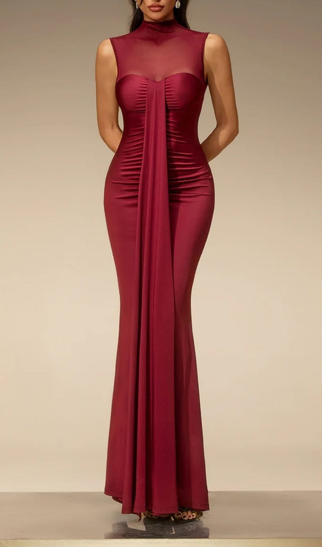 Eusebia Sleeveless Mesh Draped Maxi Dress