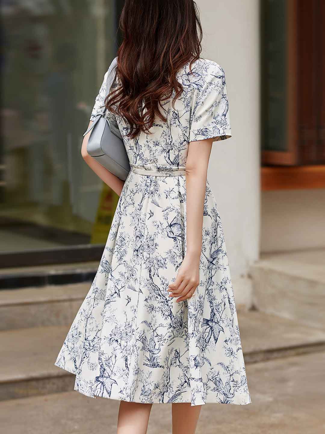 Flowering Girl Women sheila Elegant Lapel Printed Dress