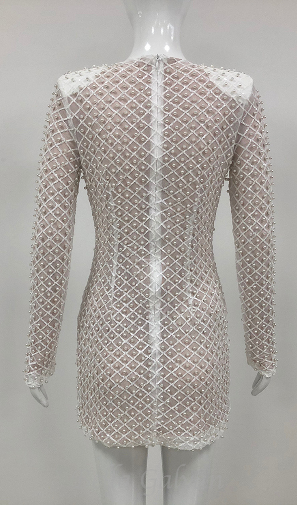Flowering Girl Women pearl embellished cut out mini dress in beige