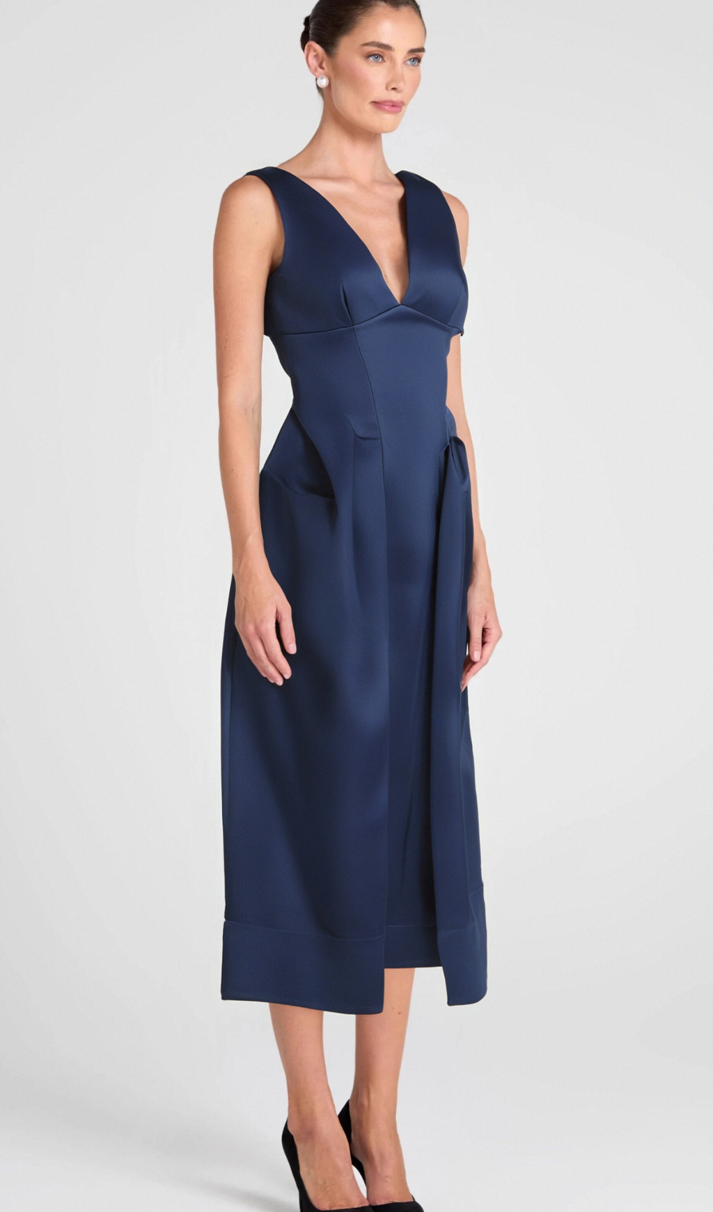 Flowering Girl Women Chantale blue twist-detail satin midi dress