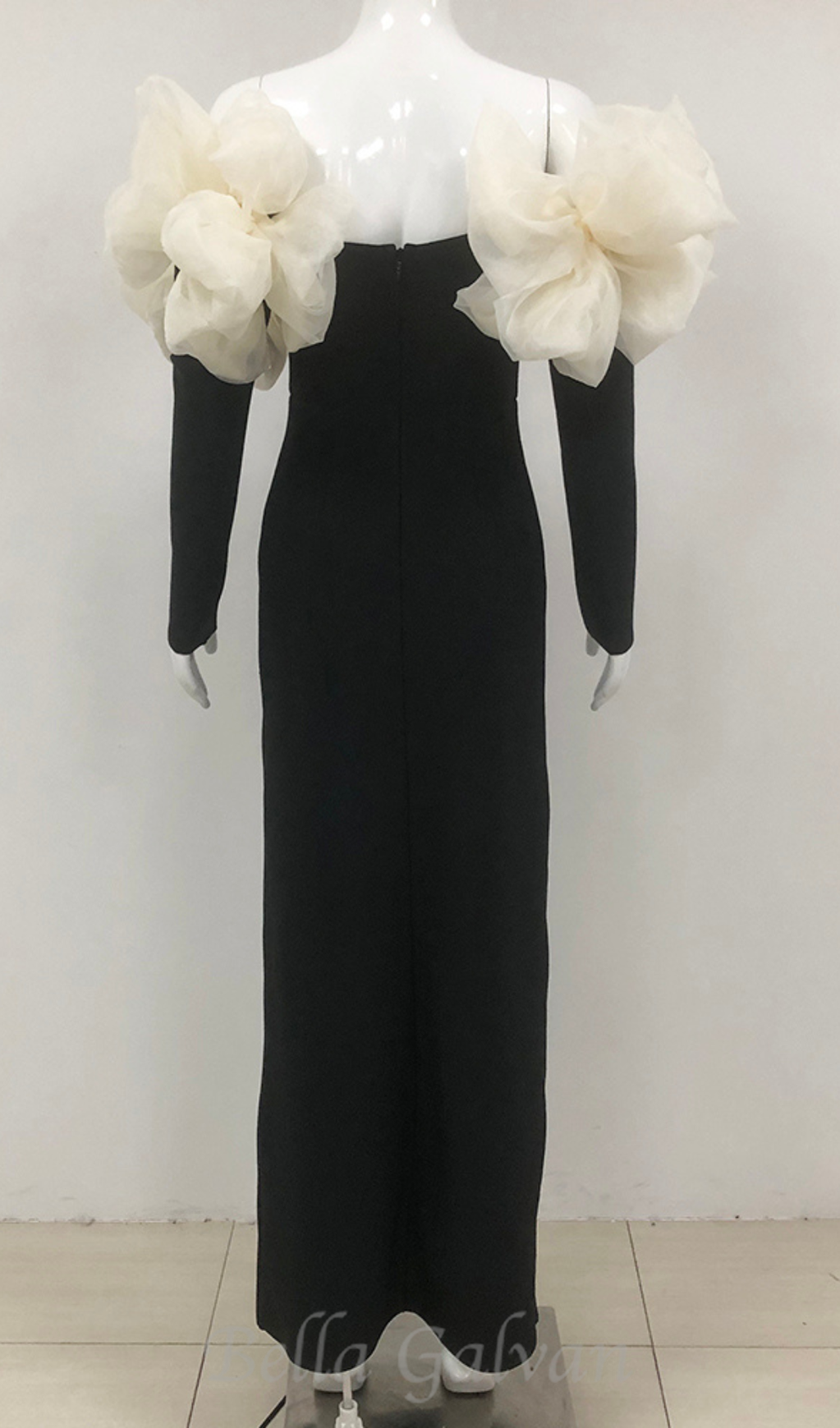 Flowering Girl Women bowknot floral-shape embellished maxi dress in black