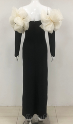 Flowering Girl Women bowknot floral-shape embellished maxi dress in black