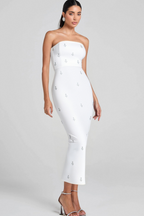 Flowering Girl Women LINDA STRAPLESS CRYSTAL EMBELLISHED WHITE BANDAGE DRESS