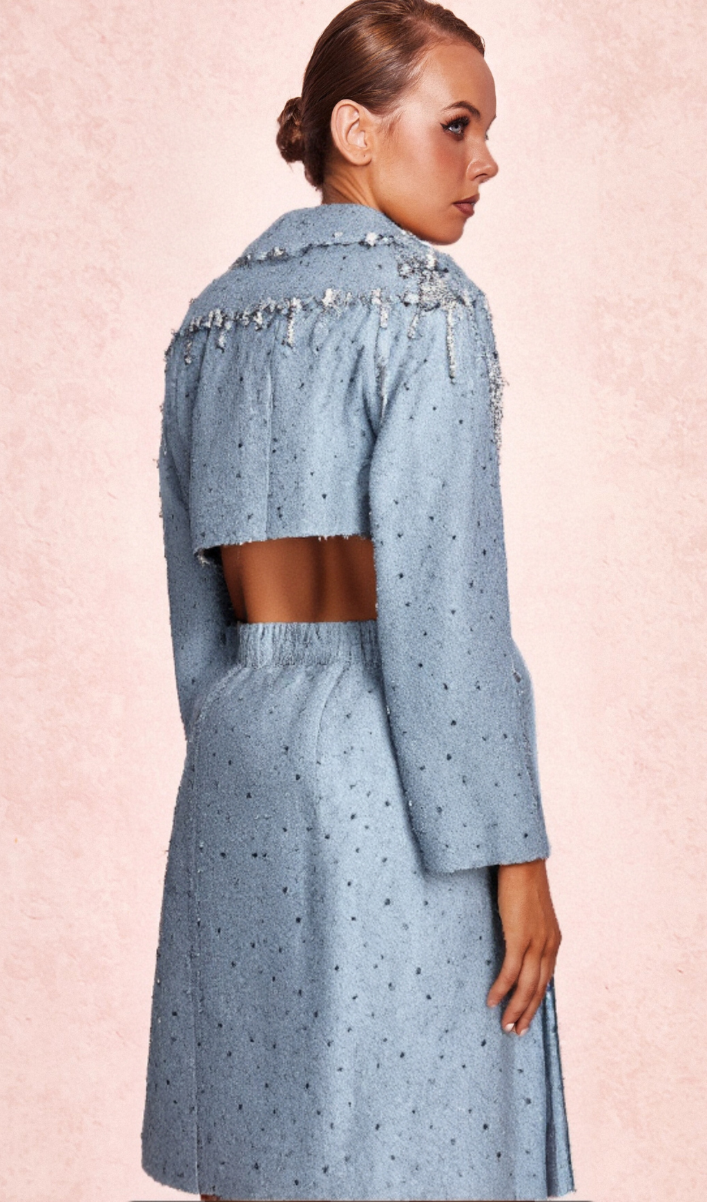 Flowering Girl Women BERTHA PEARL CUTOUT TUXEDO BLAZER DRESS IN BLUE