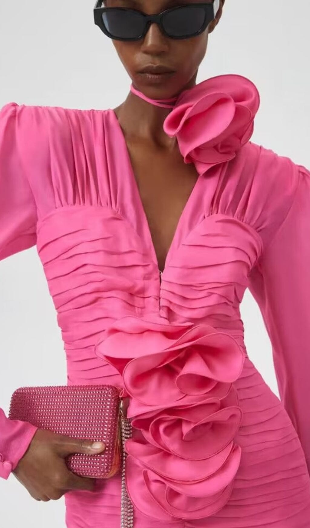 Flowering Girl Women V Neck Pink Ruched Mini Dress