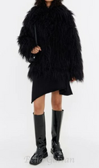 Flowering Girl Women Short black fur coat