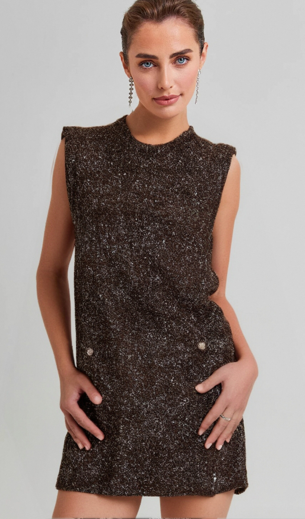 Flowering Girl Women Bianca barley-brown sequined knit mini dress