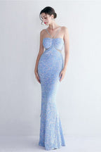 Flowering Girl Women MARIAN BLUE CUTOUT SEQUINS HALTER MAXI DRESS