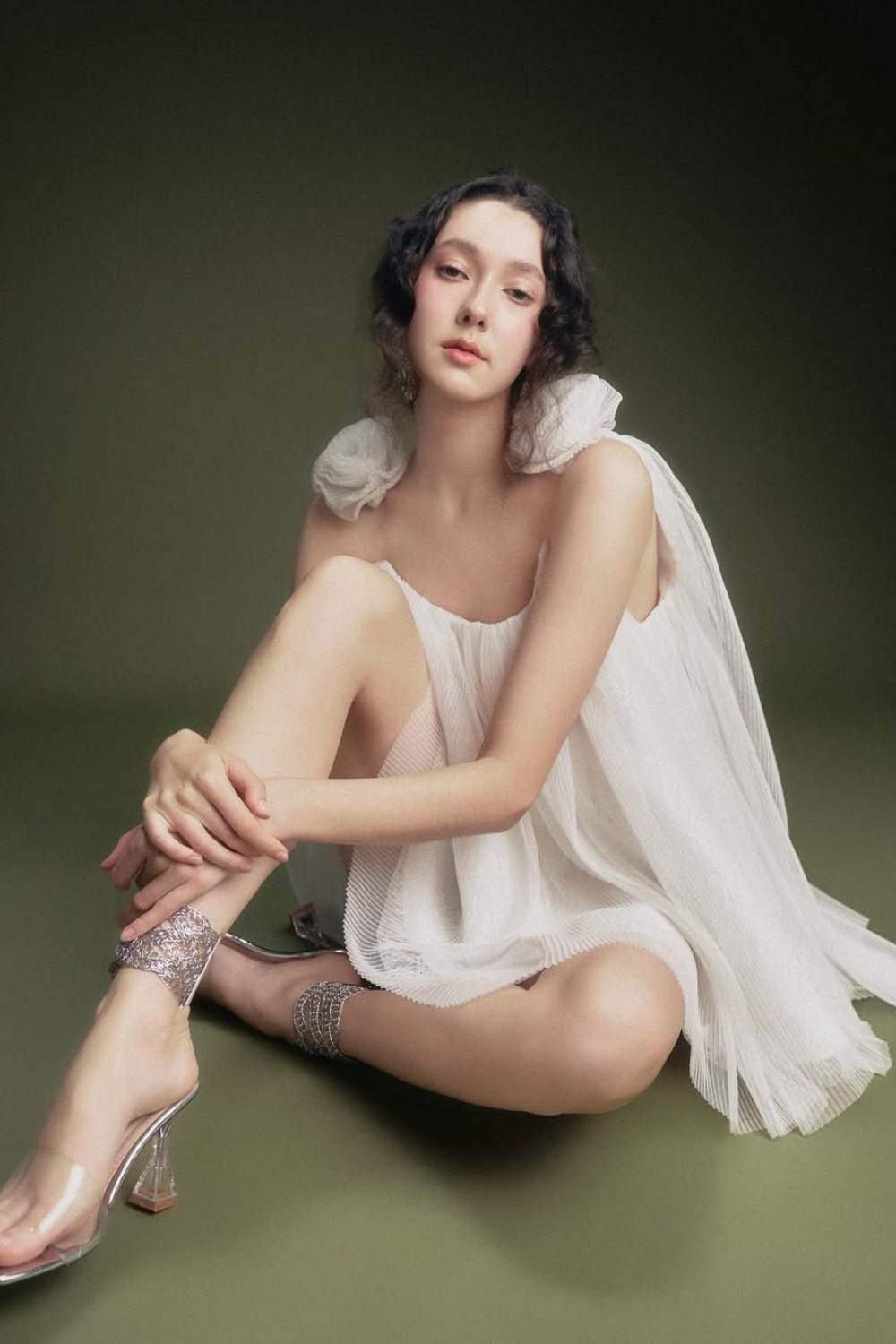 Flowering Girl Women flower tulle strap mini dress in white