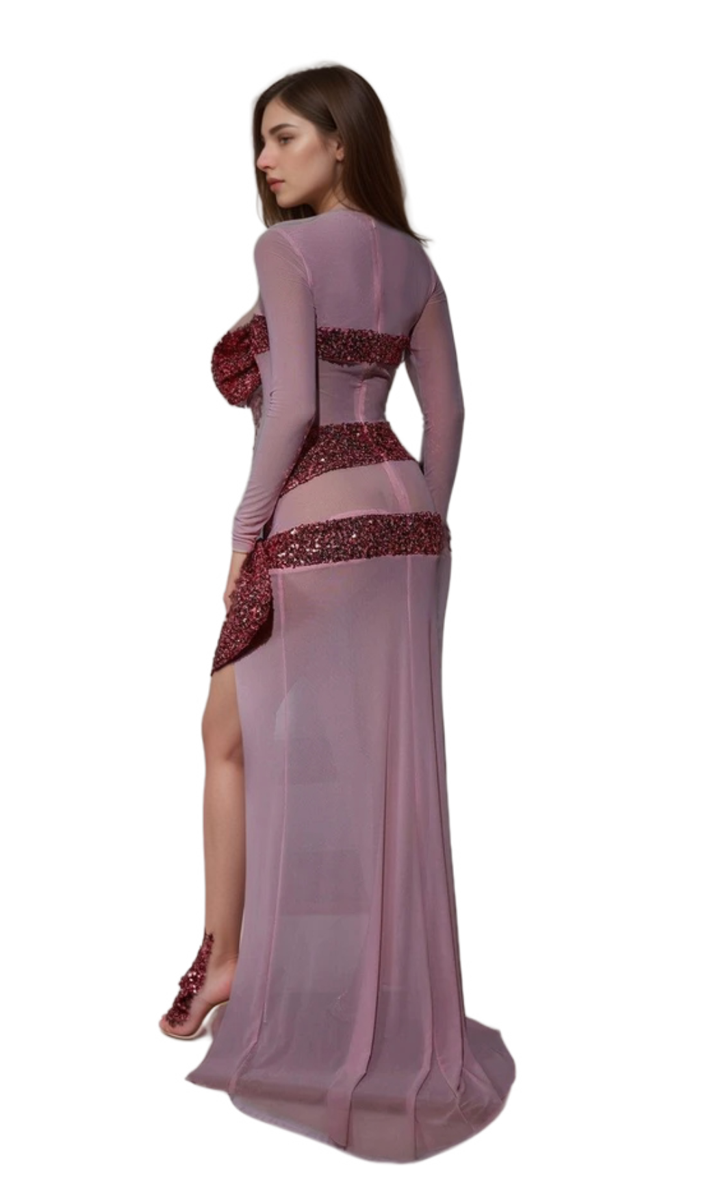 Flowering Girl Women arlene Zachary Long Sleeve Bow Sequin Dress