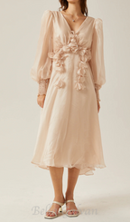 Flowering Girl Women floral embellished midi dress in Neutrals