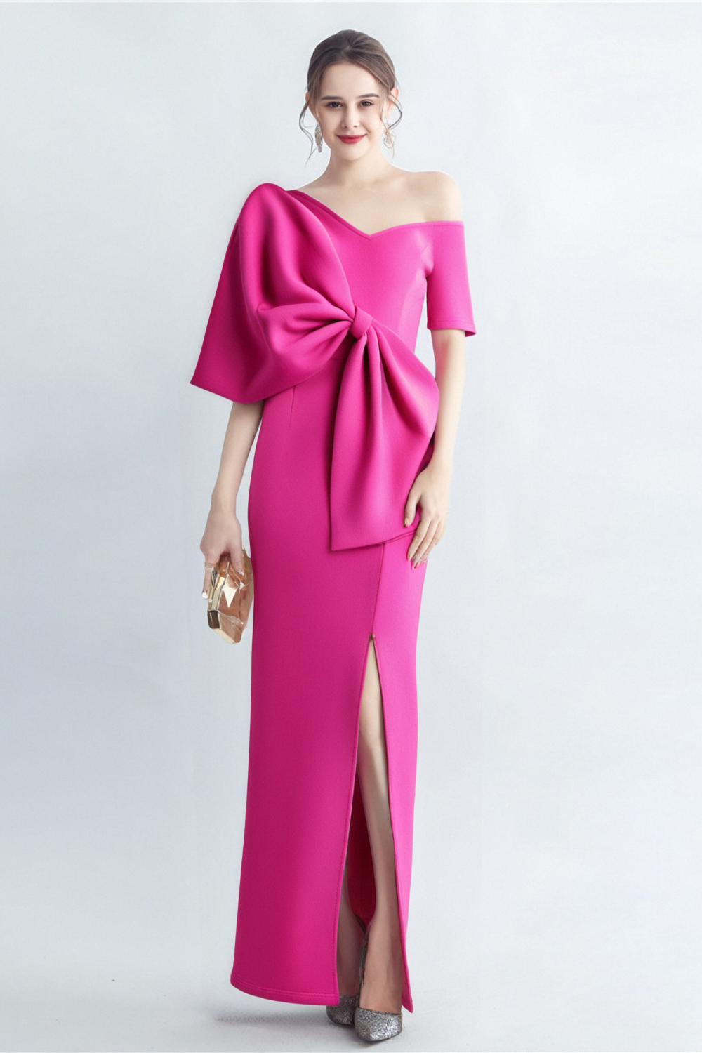 Flowering Girl Women Pink Bow-Knot Midi Dress