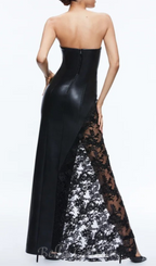 Flowering Girl Women Retha Faux Leather Lace Maxi Dress in black