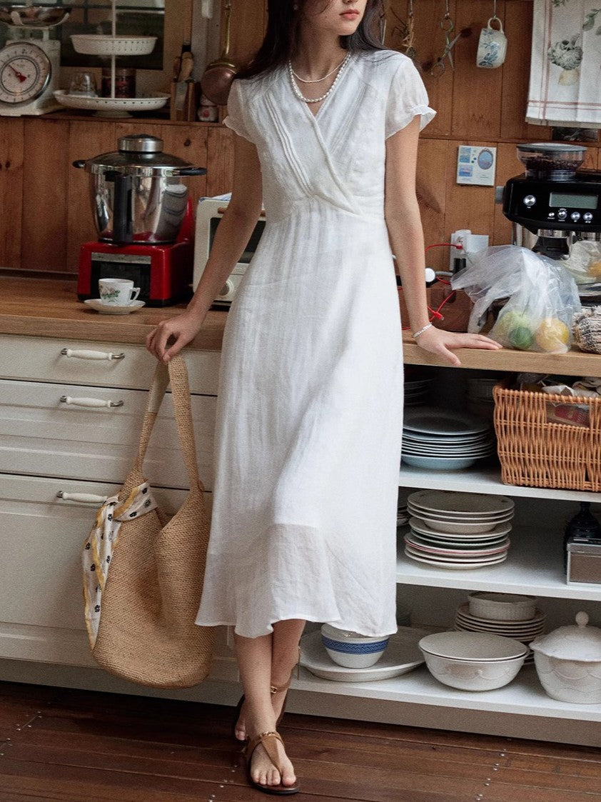 lauren Elegant V-Neck Waisted Dress