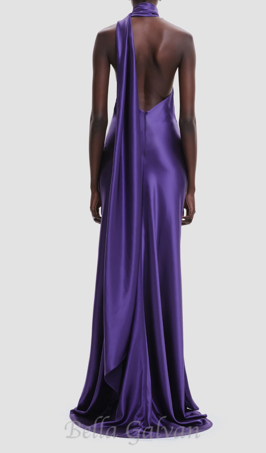 Flowering Girl Women satin wrap halter gown with flower in purple